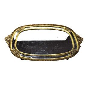 Vintage Dresser/Vanity Table Brass Tray With Mirrored Base Home Decor